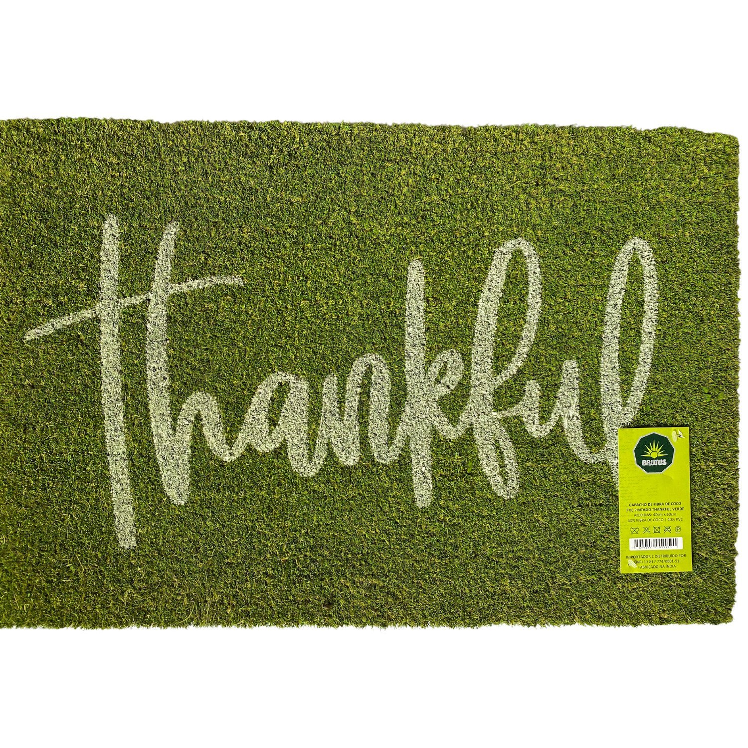 Capacho de Fibra de Coco Pvc Pintado Thankful Verde 40cm X 60cm - 1