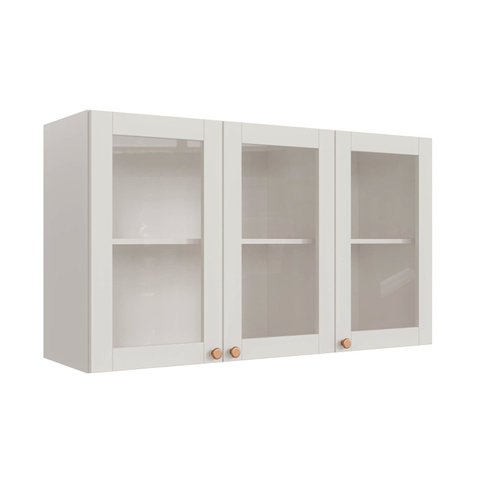 Armário Aéreo 3 Portas 120cm com Porta de Vidro Arizona CabeCasa MadeiraOriginals Branco