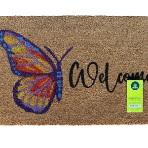 Capacho de Fibra de Coco Pvc Pintado Welcome Borboleta 40cm X 60cm