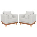 Ver imagem 1 de Kit 2 Poltronas Reforçada Linho Pés Base Madeira + Almofadas Cor:bege