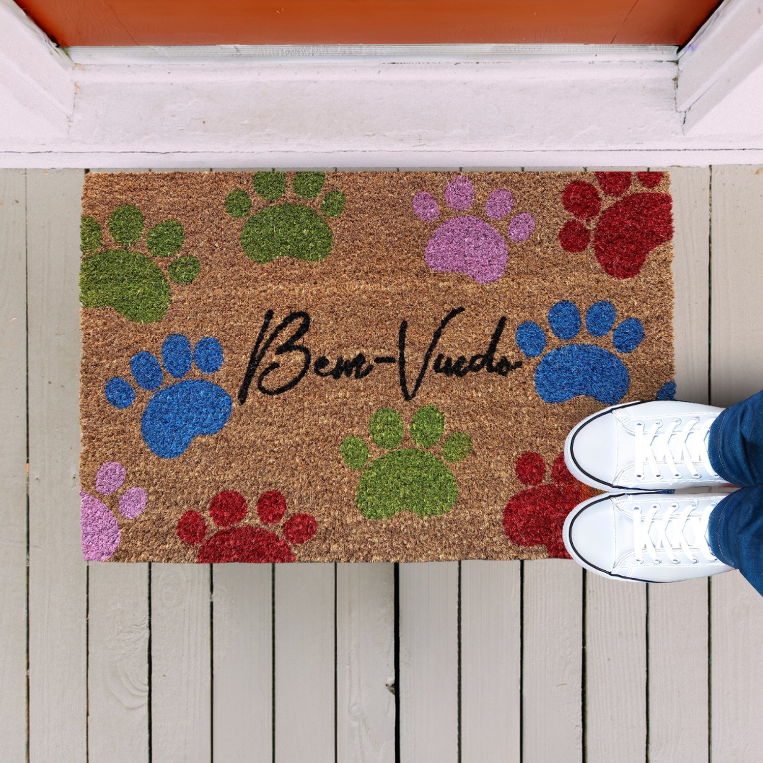 Capacho de Fibra de Coco Pvc Pintado Bem-vindo Patas 40cm X 60cm - 2