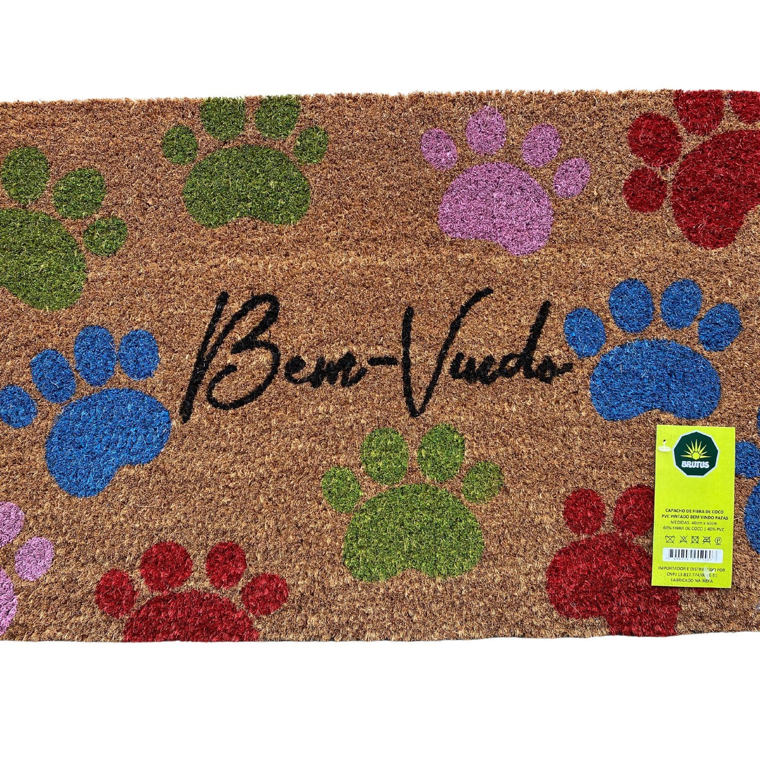 Capacho de Fibra de Coco Pvc Pintado Bem-vindo Patas 40cm X 60cm - 1