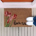 Ver imagem 2 de Capacho de Fibra de Coco Pvc Pintado Bem Vindo Tulipas 40cm X 60cm