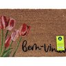 Capacho de Fibra de Coco Pvc Pintado Bem Vindo Tulipas 40cm X 60cm - 1