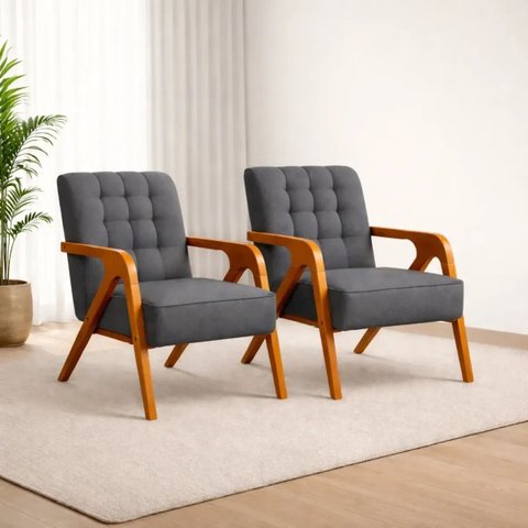 Kit Poltronas Linho Cinza Escuro