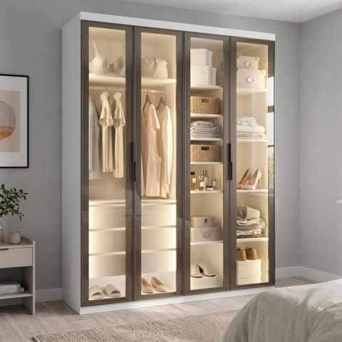 Guarda-Roupa Modulado Reflecta 4 Portas com LED 3 Gavetas e Nichos 100% MDF Cairo Branco/Neve