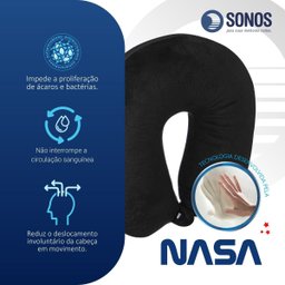 Almofada de Pescoço Sonos Tradicional para Viagem e Descanso - Preta - 3