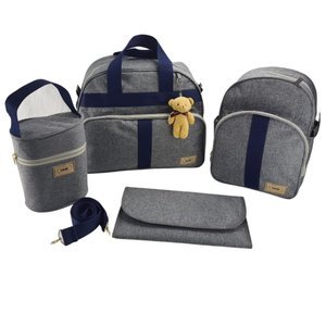Kit Bolsa Maternidade 04 peças C/Mochila Cinza/Marinho