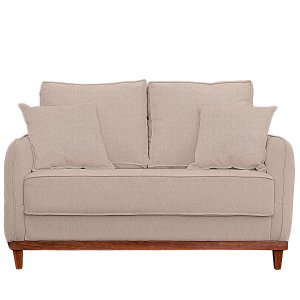 Sofa Sena 3 Lugares Base de Madeira para Sala Hotel Linho Palha