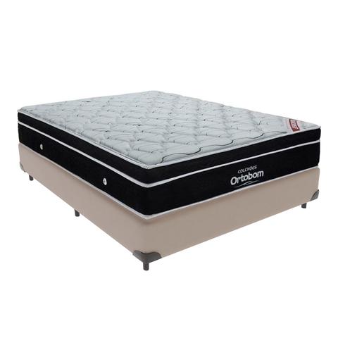 Cama Box Casal Bege e Colchão Elegant Superpocket Molas Ensacadas Ortobom