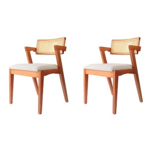 Kit 2 Cadeiras Sala de Jantar com Telinha em Rattan - Yasmin - Linho Champanhe