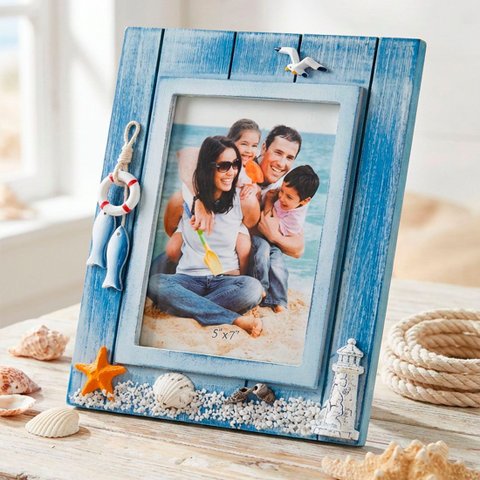 Porta Retrato Mesa Decoração Casa de Praia Peixe Mar 26x21cm