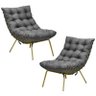 Kit 2 Poltronas Abel Base de Ferro Dourada Linho Grafite - 1