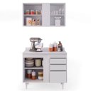 Ver imagem 4 de Kit Armário Aéreo e Balcão de Cozinha Lavanderia Aurora com Tampo Branco 100 cm - D’Rossi