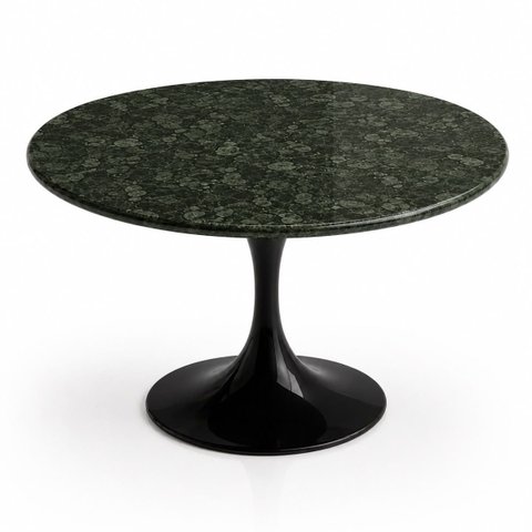 Mesa de Jantar Saarinen Redonda 110 cm Tampo Mármore Verde Guatemala Base Laca Preta