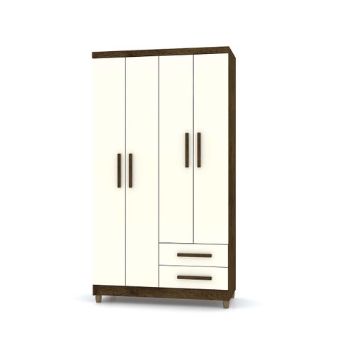 Guarda Roupa de Solteiro 4 Portas 2 Gavetas Line Imbuia Champanhe Vila Rica