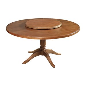 Mesa de Jantar Redonda 1,60m com Prato Giratório Madeira Maciça Amélia - Castanho