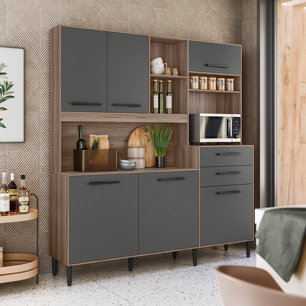 Kit Cozinha Salsa 6 Portas Carvalho Nature/chumbo - Nicioli