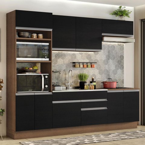 Armário de Cozinha Completa 270cm Rustic/preto