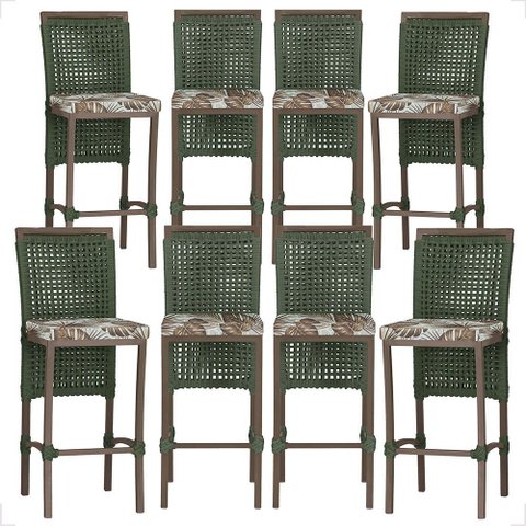 8 Banqueta em Alumínio Roma Marrom Corda Náutica Tecido 6
