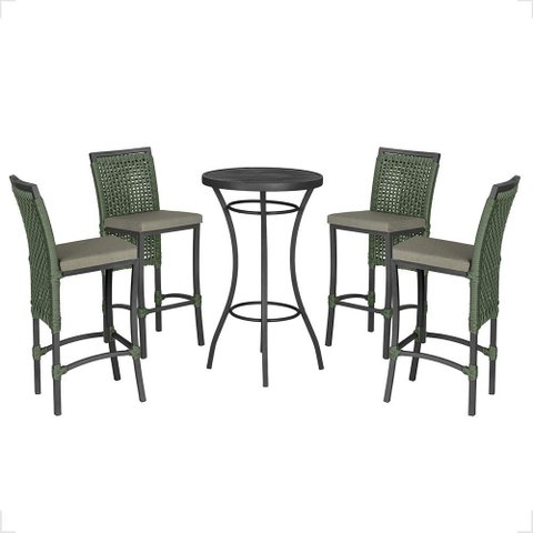 Mesa Bistrô e 4 Banquetas Roma Preta Corda Náutica Estofado 8 Trama Original