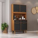 Ver imagem 1 de Kit Pop Plus - Armario para Cozinha MDP 4 Portas 2 Gavetas Marrom/Cinamomo/Preto Catedral