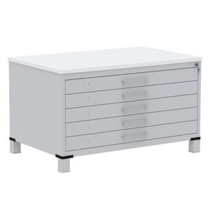 Mapoteca 5 Gavetas Pandin 120 Cm (larg) Inmetro Tampo Mdp Branco Estrutura Aço Cinza Gavetas Cinza