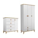 Ver imagem 1 de Conjunto Jujuba Roupeiro e Cômoda MDF Nature e Branco Infantil Quarto Completo Moderno Organizador