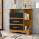Ver imagem 1 de Cômoda para Quarto 3 Gavetas 72cm com Nicho e Pés Saint Preto/Carvalho Americano
