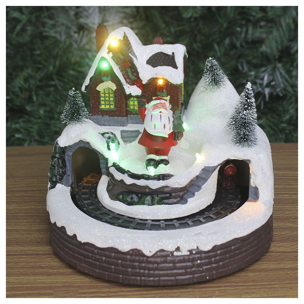 Jogo Papai Noel e Boneco de Neve em Resina com Luz led 19 cm