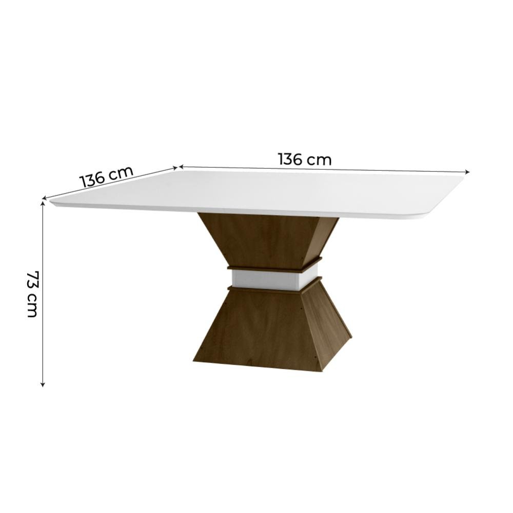 Conjunto de Mesa Sala de Jantar Mônaco com 6 Cadeiras Carvalho/Off White/Bege Quadrada 1,36m Dobu - 3