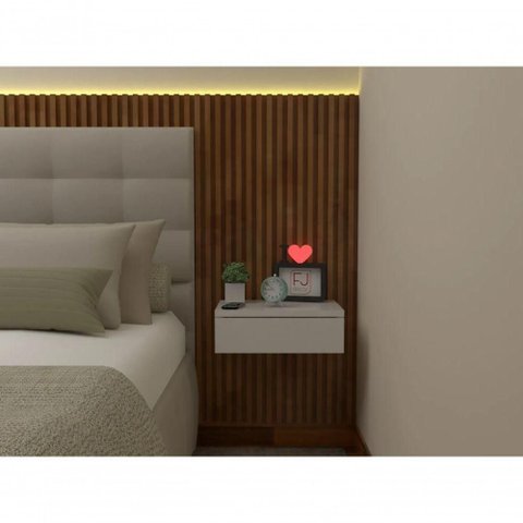 Mesa de Cabeceira 30cm Branco Off White com Gaveta e sem Pés