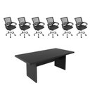 Ver imagem 2 de Kit 7 Peças com Uma Mesa de Reunião e 6 Cadeiras de Escritório Tela Mesh Espresso Móveis Preto