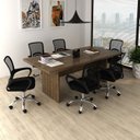 Ver imagem 1 de Kit 7 Peças com Uma Mesa de Reunião e 6 Cadeiras de Escritório Tela Mesh Espresso Móveis Marrom/Nogal