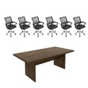 Ver imagem 2 de Kit 7 Peças com Uma Mesa de Reunião e 6 Cadeiras de Escritório Tela Mesh Espresso Móveis Marrom/Nogal