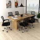 Ver imagem 1 de Kit 7 Peças com Uma Mesa de Reunião e 6 Cadeiras de Escritório Tela Mesh Espresso Móveis Marrom/Amêndoa/Preto