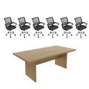 Ver imagem 2 de Kit 7 Peças com Uma Mesa de Reunião e 6 Cadeiras de Escritório Tela Mesh Espresso Móveis Marrom/Amêndoa/Preto