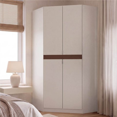 Guarda Roupa de Canto Planejado Portas em Corino Hera CabeCasa MadeiraOriginals Off White