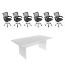 Ver imagem 2 de Kit 7 Peças com Uma Mesa de Reunião e 6 Cadeiras de Escritório Tela Mesh Espresso Móveis Branco/Preto