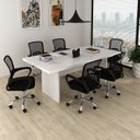 Ver imagem 1 de Kit 7 Peças com Uma Mesa de Reunião e 6 Cadeiras de Escritório Tela Mesh Espresso Móveis Branco/Preto
