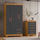 Ver imagem 1 de Guarda-Roupa Solteiro 4 Portas 2 Gavetas e Cômoda 5 Gavetas Itapema Cinza/Carvalho Americano/Grafite