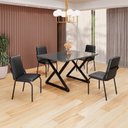 Ver imagem 1 de Conjunto Sala de Jantar Mesa 120x90cm Base Império Tampo MDF Laca com Vidro Malibu Preto