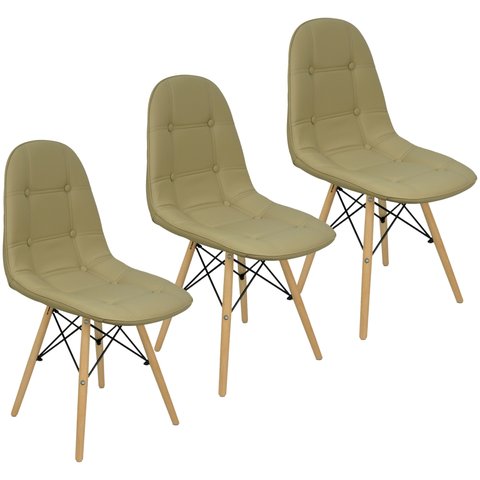 Kit 3 Cadeiras Charles Eames Botonê Eiffel Estofada Preta Branca Bege