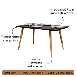 Mesa Retangular 4 Lugares com Pés Palito e Tampo de Vidro Mdf:preto - 3