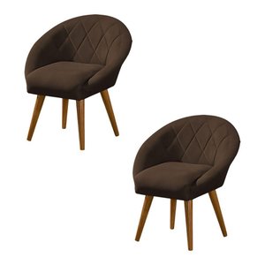 Kit 2 Poltronas Canastra Decorativa para Recepção Estofado Linho Marrom Pés Palito - Marrom