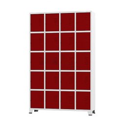 Armário Roupeiro de Aço para Vestiário 20 Portas Locker Vermelho com Chave - 1