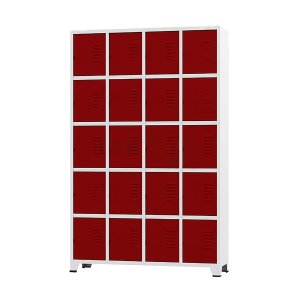 Armário Roupeiro de Aço para Vestiário 20 Portas Locker Vermelho com Chave