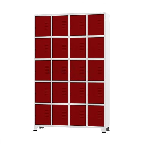 Armário Roupeiro de Aço para Vestiário 20 Portas Locker Vermelho com Chave
