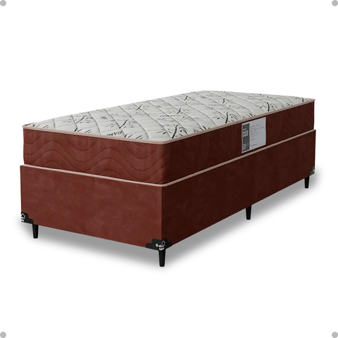 Cama Box Solteiro + Colchão D33 One Face - Suede Marrom