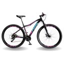 Ver imagem 1 de BICICLETA 29 PUMABIKE LINCE 24V STEEZ, FREIO MEC, SUSP 80MM, PRETO COM ROSA E AZUL, 15